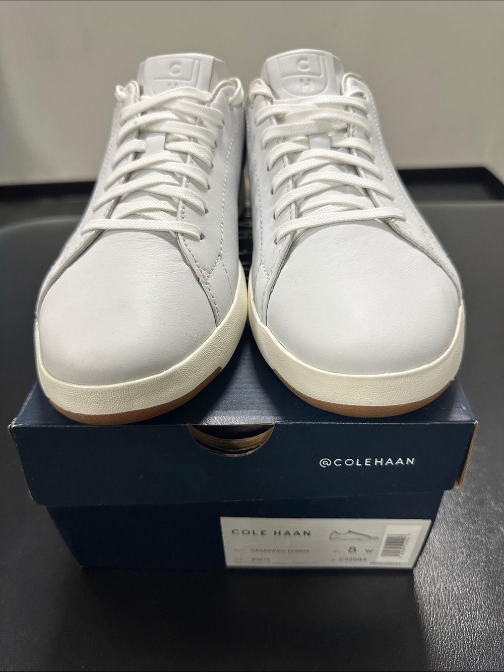 Cole Haan White Leather Low-Top GrandPro Tennis Sneakers with Gum Outsole
